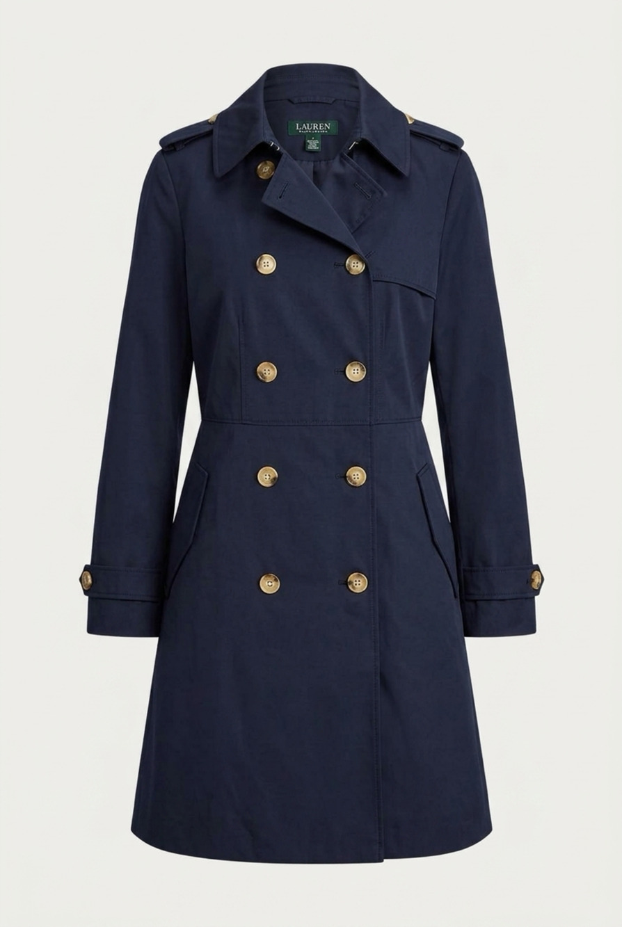 Lauren Ralph Lauren Women's Navy Blue Double Breasted Button Trench Coat Size S